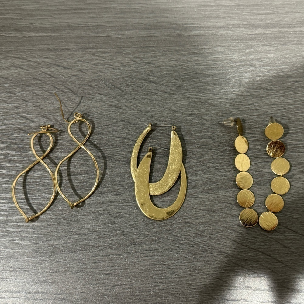 3 Pair Gold Drop Earrings